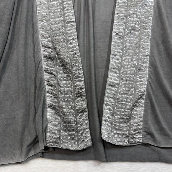 POL L Gray Boho Open Front Embroidered Kimono Cardigan Coastal Minimalist Hippie - Picture 3 of 9